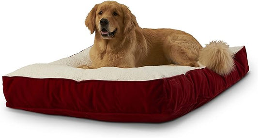 South Pine Porch Buddy Reversible Rectangle Pillow Style Microfiber and Sherpa Dog Bed with Removable, Machine-Washable Cover, Crimson Sherpa, Large (48 in. x 36 in.)