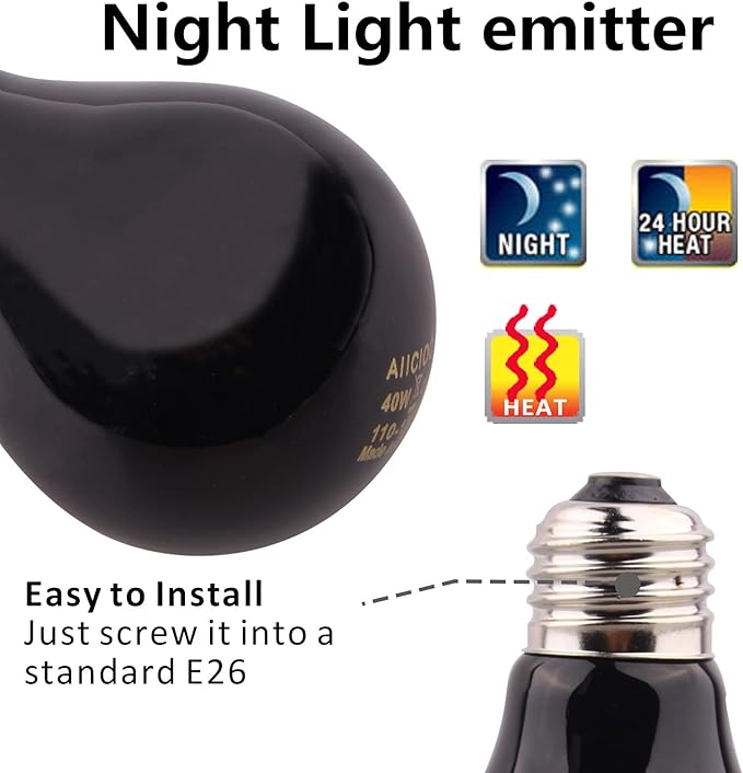 Reptile Heat Lamp - 60 Watt Reptile Night Heat Bulb Terrarium Moon-Like Light Bulb for Bearded Dragon Gecko Snake Turtle and Lizard