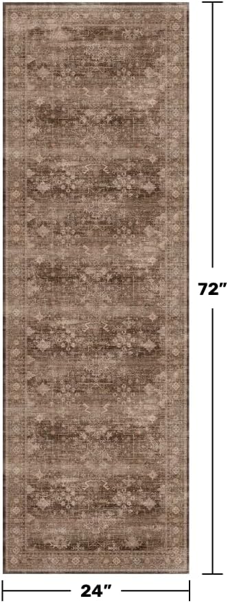 Brown Boho Washable 2x6 Runner Rugs