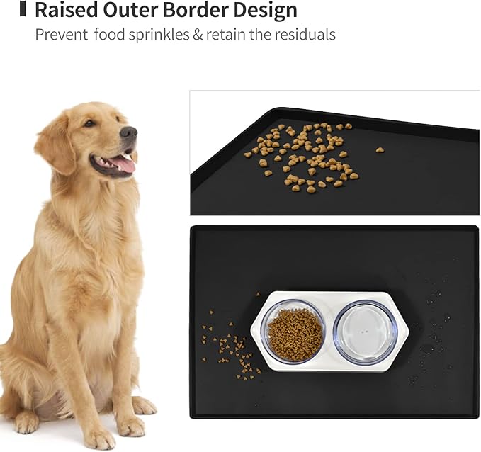 Dog Food Mat,Silicone Waterproof Food Tray,Non Slip Pet Bowl Mats Placemat,1" Raised Edge,Suitable for Most Small and Medium Sized Pets,32" x 24"