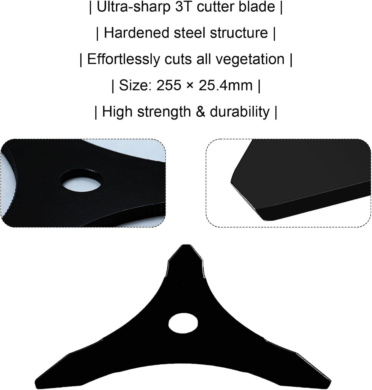 Brush Cutter Blade Set, 10" Carbon Steel 3-Teeth Blade and 2 Pack 6-Blade Razors with Adapter Kit for Trimmer and Weed Eater (3 pcs)