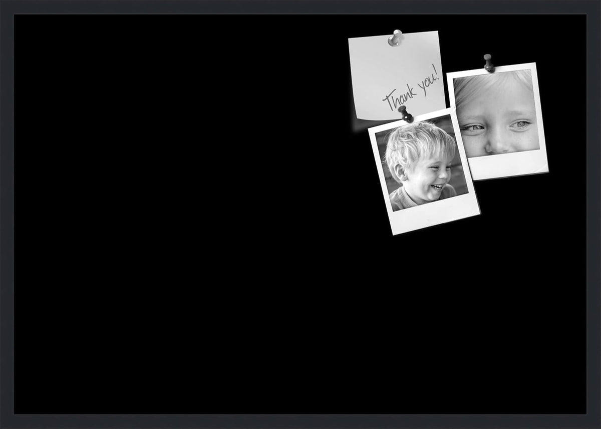 PinPix 40x28 Inch Cork Bulletin Board. This Decorative Framed Pin Board Comes with Solid Black Design and a Satin Black Frame. Ideal for Home Office Decor or Message Board (PinPix-622)
