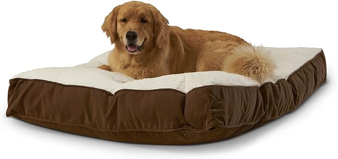 South Pine Porch Buddy Reversible Rectangle Pillow Style Microfiber and Sherpa Dog Bed with Removable, Machine-Washable Cover, Latte Sherpa, Large (48 in. x 36 in.)