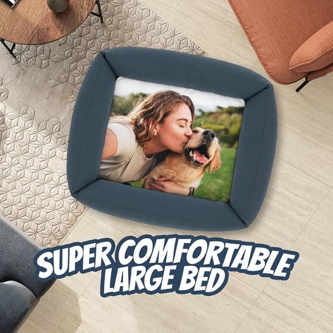 Ships Next Day, Made in USA - Custom Dog Bed – Dog/Puppy Bed w/Navy Blue Base - Personalized Pet Photo Upload - Indoor Use - Ideal Gift - Available in 3 Sizes (27.5x23.5 Inches)