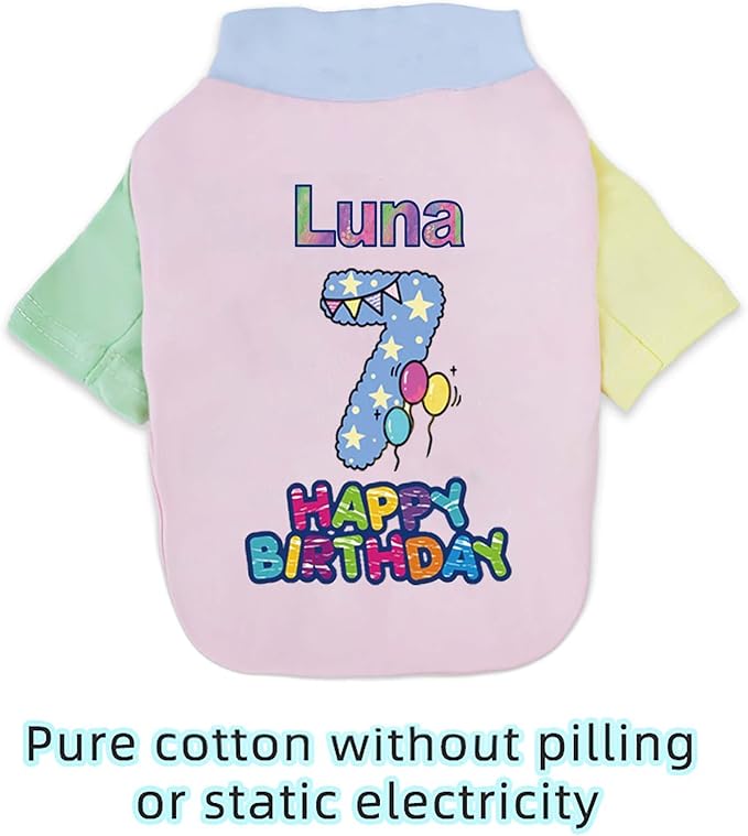 Custom Dog Birthday Shirt,Personalized Pet Apparel Print with Name Age Number,Pet Birthday Outfit,Lightweight Breathable Cotton Vest for Small Medium Large Dogs Cat (Dopamine Blue, X-Large)