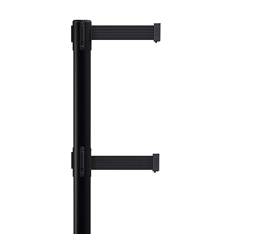 CCW Series WBB-200D - Set of 2 Retractable Dual Belt Barrier Stanchion, Heavy Duty Rubber Base, Black Post (9 Foot Belt, Yellow with Horizontal Reflective Stripe Belt)