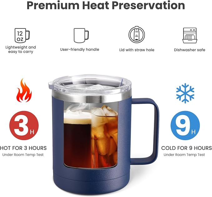 MEWAY 12oz Coffee Mug With Handle 8 Pack Bulk, Stainless Steel Insulated Travel