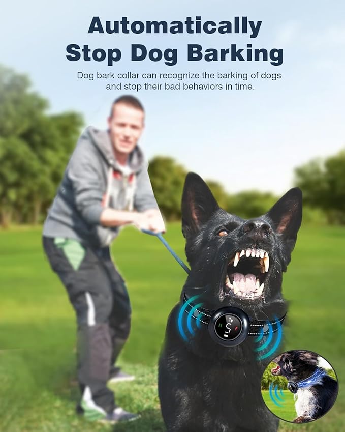 2-in-1 Dog Shock Collar & Dog Bark Collar - Smart Anti Barking Dog Training Collar with 5 Adjustable Sensitivity & 3300FT Remote for All Breeds IP67 Waterproof E-Collar