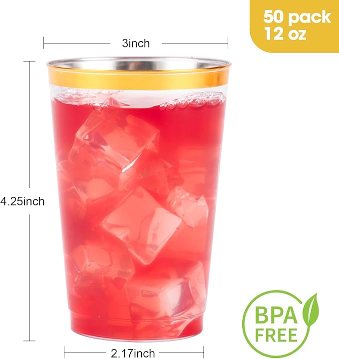 Goodluck 50PCS 12oz Gold Plastic Cups