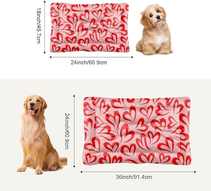 Comfy Dog Bed with Anti- Slip Bottom, Love Hearts Valentine Gift Cat Pillows Crate Pads Cages Dog Beds& Furniture Comfortable Cage Mat for Indoor& Outdoor Sofa Cars, Machine Washable 36 × 24 inch