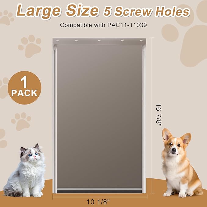 Large Dog Door Replacement Flap with Screws, Compatible with PAC11-11039, Measures 10 1/8" X 16 7/8", Doggy Door Replacement Flap, Weather Resistant and Easy to Install