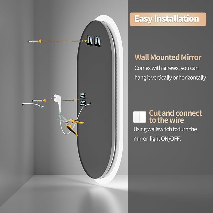 LUVODI Lighted LED Bathroom Mirror: 48x24IN Wall Mounted Dimmable 3 Colors