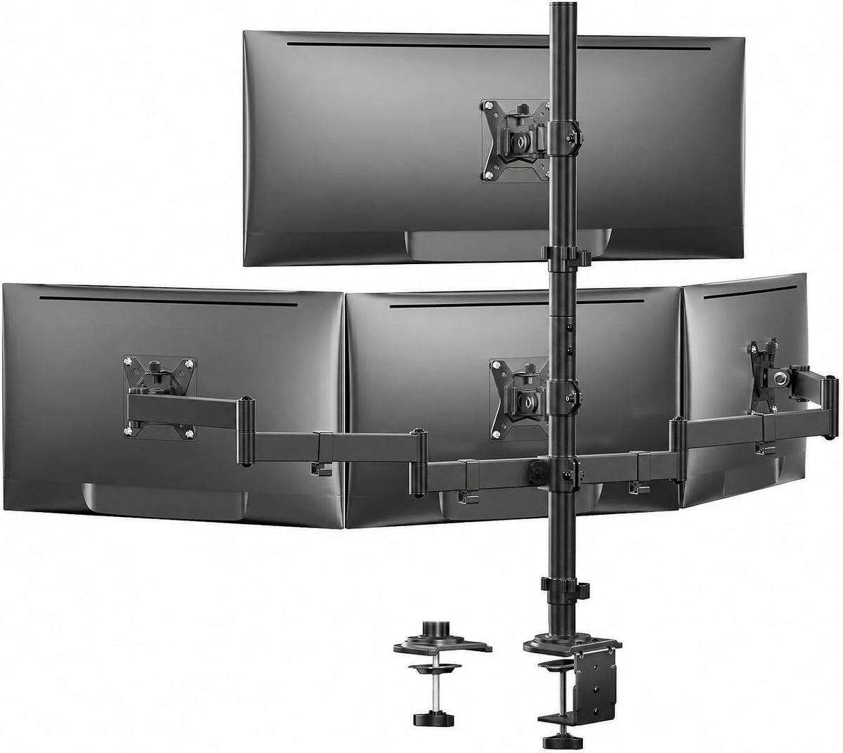 HUANUO 4 Monitor Mount for 13-34 Inch Screens, Fully Adjustable Heavy Duty Monitor Desk Mount for 4 Screens with Swivel, Tilt, Rotation, Larger C-Clamp & Grommet Base, Each Arm Holds up to 22 lbs