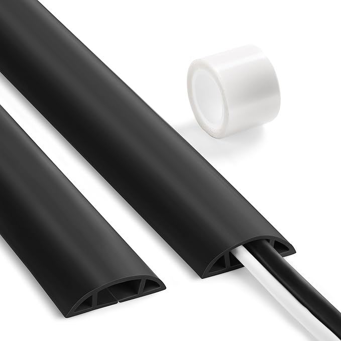 8.5ft Black Cord Protector, Soft Floor Wire Covers - Channel: 0.6"W x 0.32"H