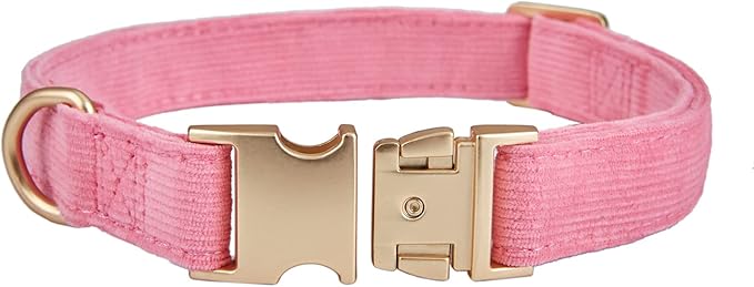 Soft Cotton Dog Collar with Metal Buckle Adjustable Heavy Duty Comfy Corduroy Collars for Small Medium Large Dogs,Rosy Pink,Medium