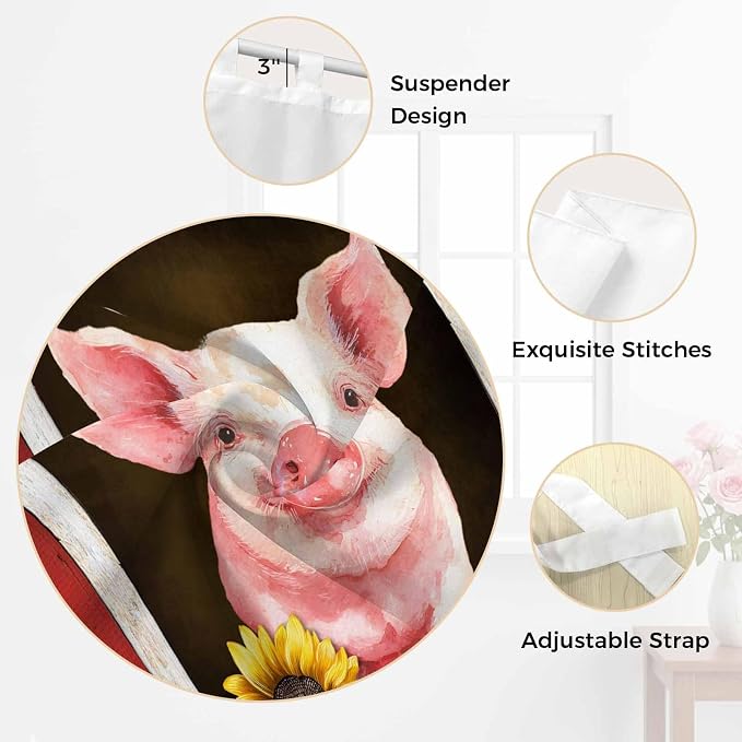 Pigs Sunflowers Living Room Curtains 84 Inch Length, Window Curtains Tab Top