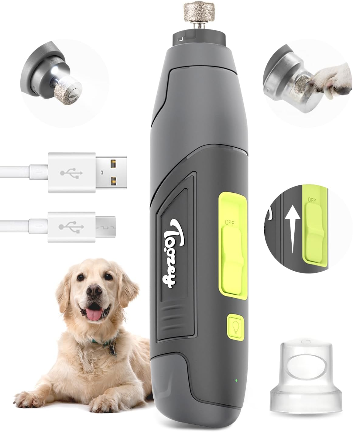 Toozey Dog Nail Grinder - Electric Pet Toenail Trimmer with 12, Gray High-Grade Durable Professional Tool, 1 Count