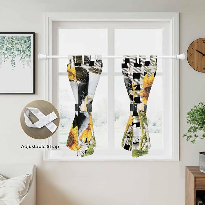 Retro Sunflowers Bedroom Curtains 63 Inch Length, Window Curtains Tab Top