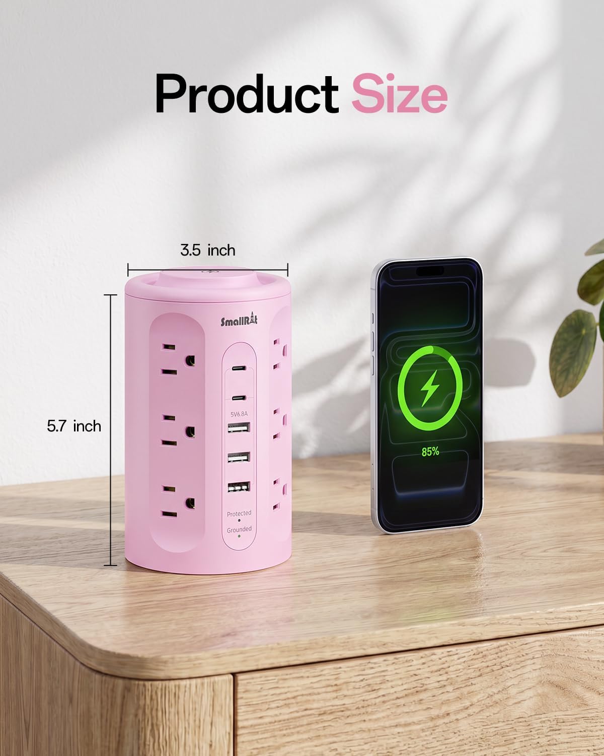Power Strip with USB Ports,Extension Cord with Multiple Outlets (12AC+3A+2C), 6.5 FT Desk Pink Power Strip Tower Charging Station for Home, Office, College Dorm Essentials