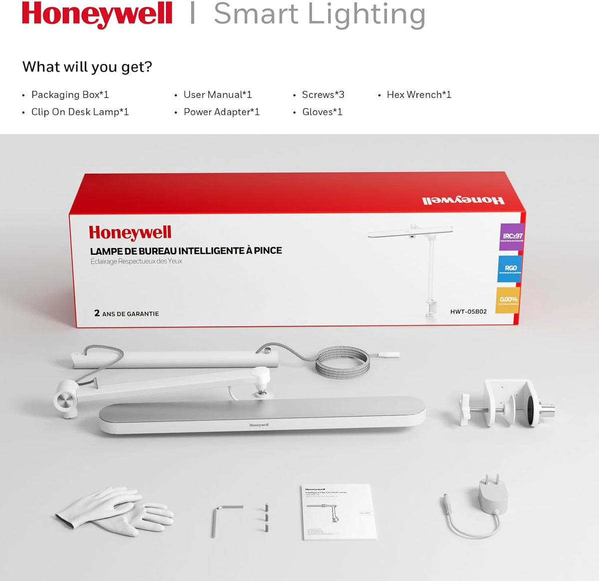 Honeywell 05B02 LED Desk Lamp with Clamp, Task Lamp for Home Office