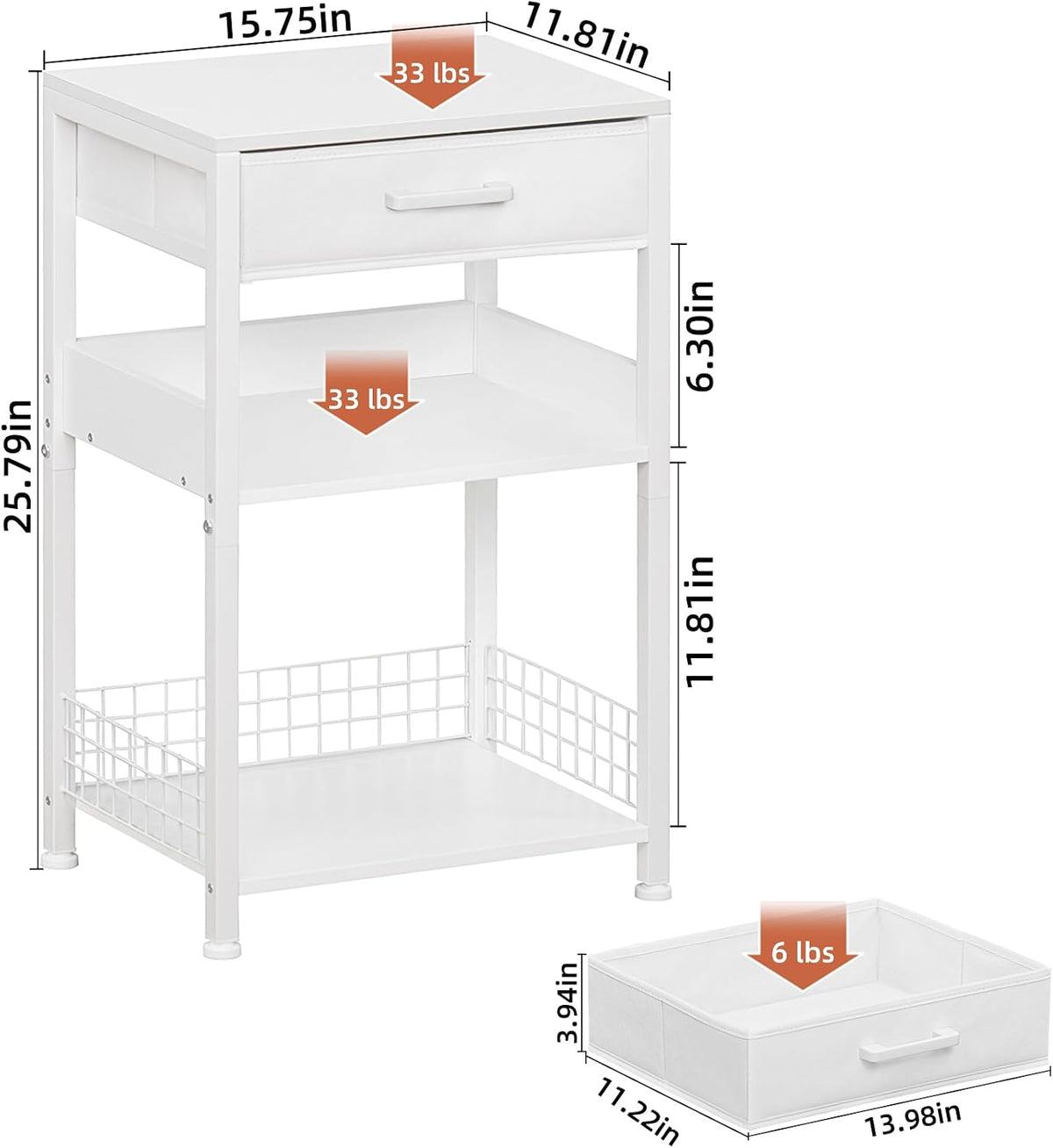 Lerliuo Printer Stand with Storage, 3-Tier Printer Table,White