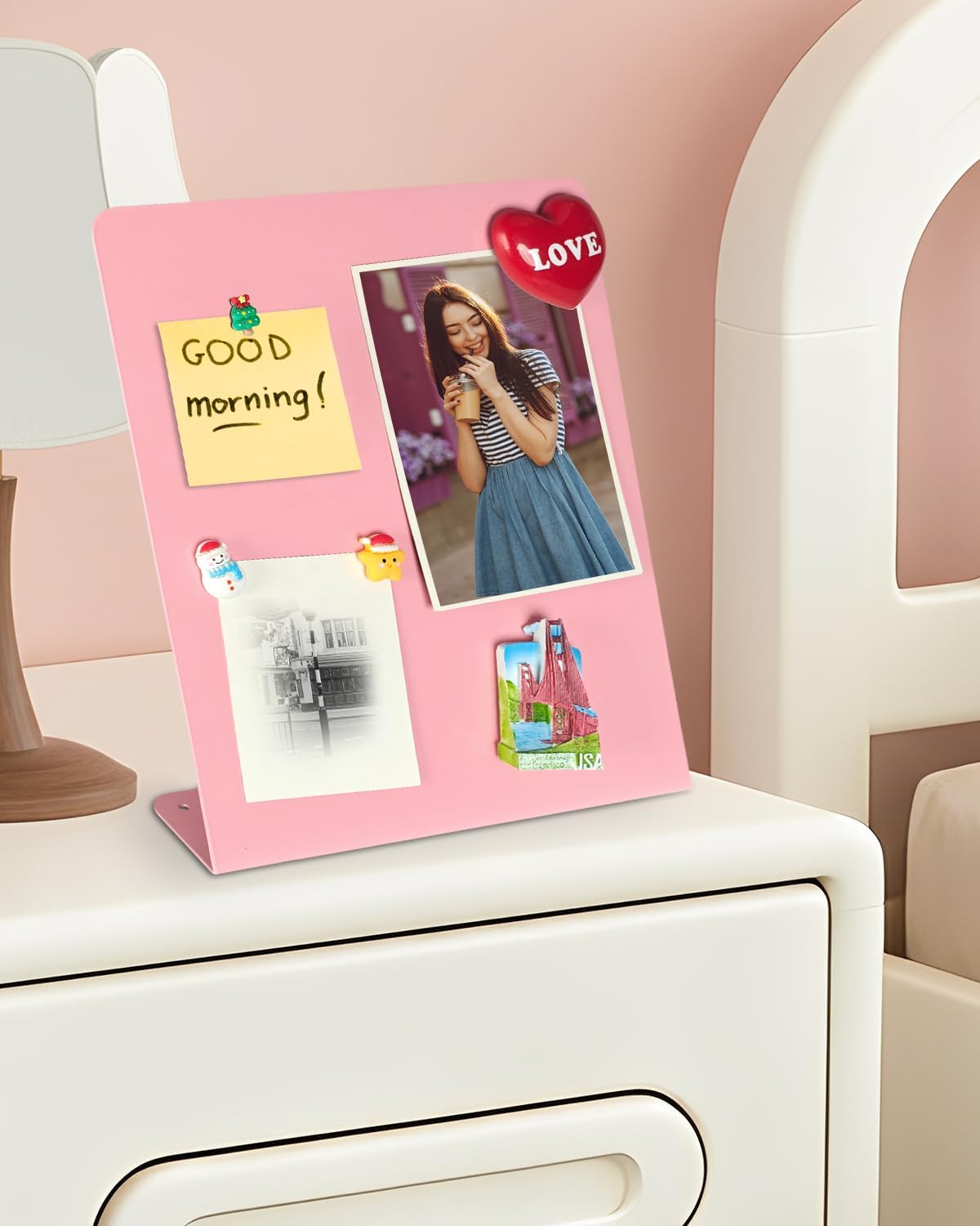 2 Pack Magnet Board, 11 x 12.6 x 2.4 in, Pink Standing Magnetic Bulletin Board, Magnetic Display for Memos, Photos & Documents, Bulletin Board for Home Office School Kitchen