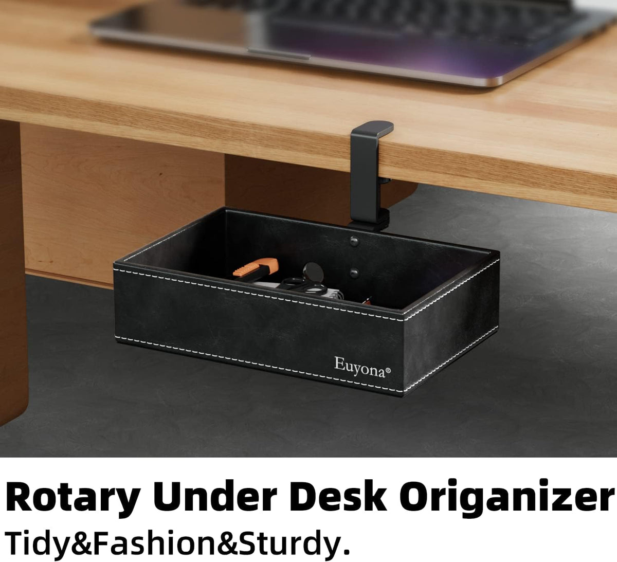 Under Desk Drawer, Clamp on Desk Organizer Hanging Desk Storage PU Leather