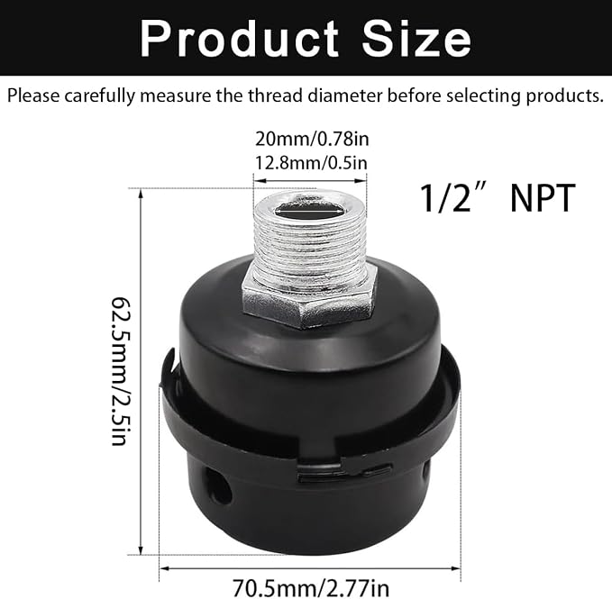 2pcs 1/2" Thread Air Compressor Silencer, Air Compressor Intake Filter Sound