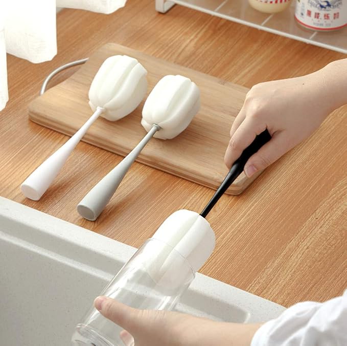 Long Handle Cup Bottle Cleaning Brush Sponge Pot Cleaner Scourer Washer