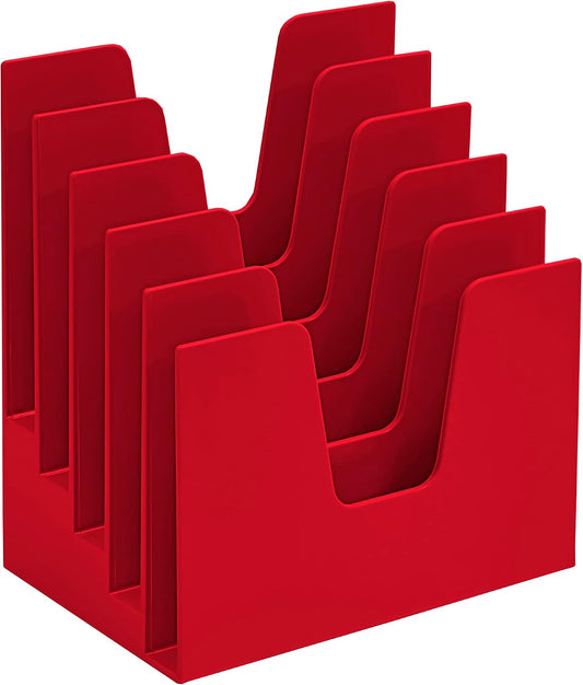 Acrimet 5 Section Incline File Sorter Organizer, Desktop Mail Holder, Red