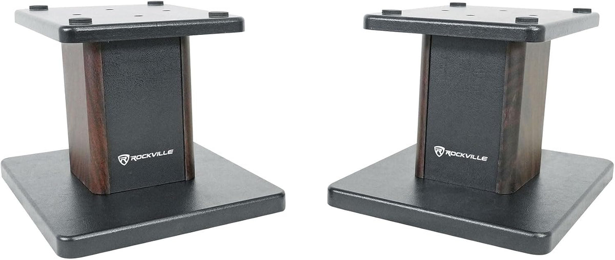 Rockville RHT8D Pair 8" Dark Wood Desktop Speaker/Studio Monitor Stands