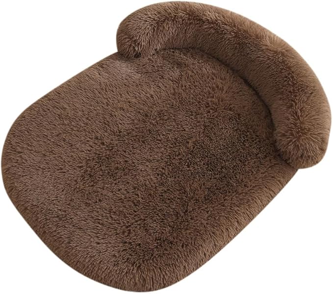 Calming Dog Bed - Fluffy Plush Mat with Removable Washable Cover | Furniture Protector for Large Dogs & Cats(Khaki,47.24X29.53X5.91in)