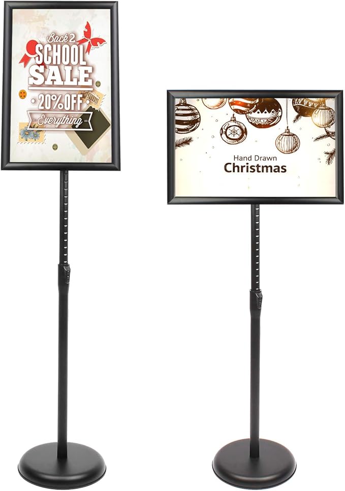 DISPLAYSWORKER Sign Stand, Sign Holder Floor Stand with Heavy Duty Pedestal ,Adjustable Pedestal Poster Stand Aluminum Snap Frame for 8.5 x 11 Inch, Black