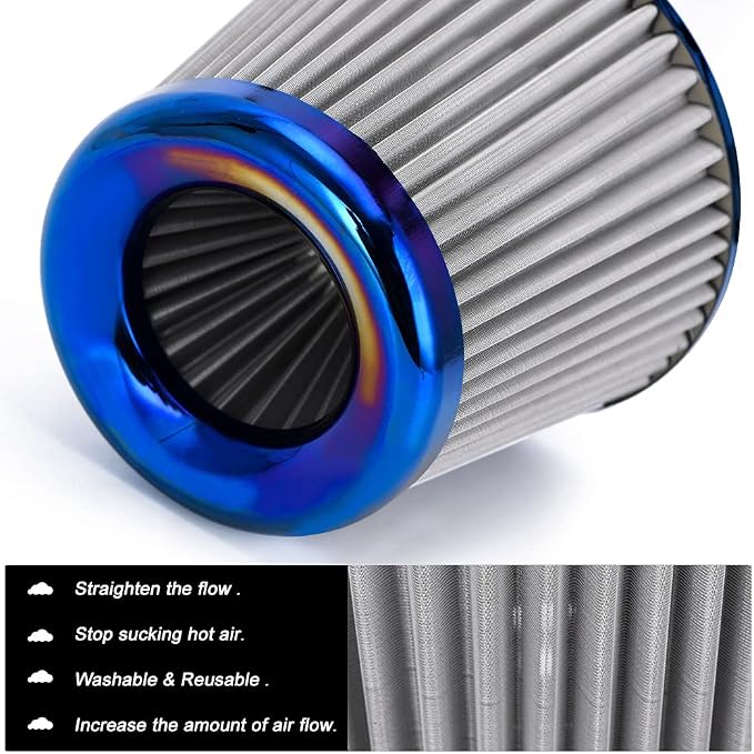 PTNHZ Universal Burnt Blue Neck 3" 76mm Car High Flow Cold Air Intake Air