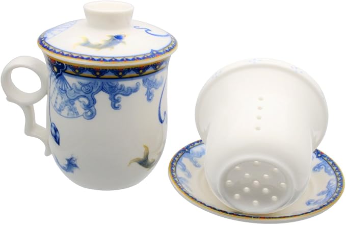 Porcelain Tea Cup with Infuser Lid and Saucer Sets