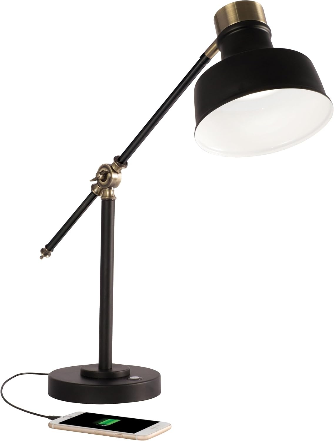 OttLite Balance LED Desk Lamp with USB Port, Black with Gold Accents
