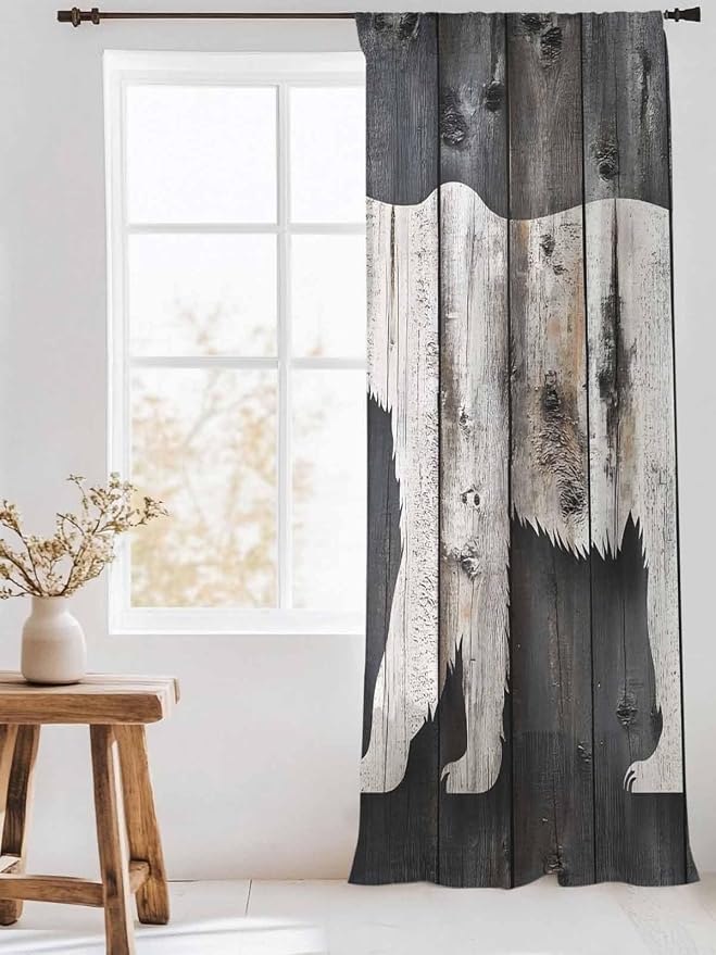 Sheer Curtains 108 Inches Long, Farmhouse Country Vintage Wood Grain Privacy