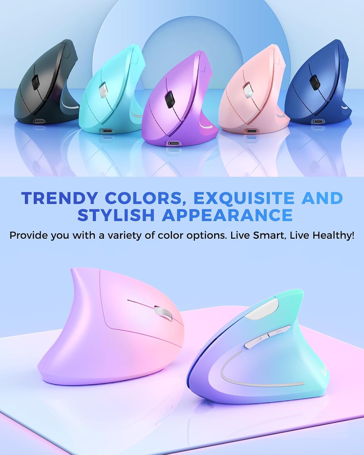 Lekvey Ergonomic Mouse, Rechargeable 2.4G USB Vertical Wireless Mouse, Blue