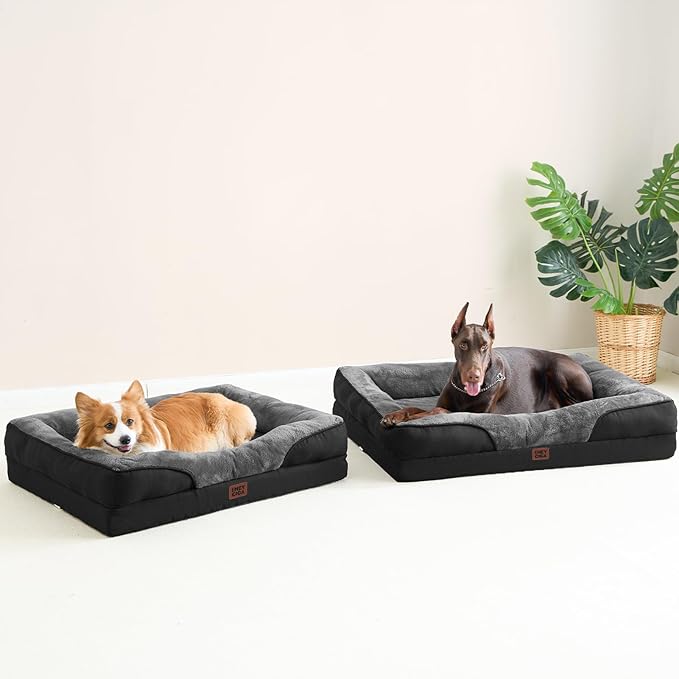 EHEYCIGA Orthopedic XXL Dog Bed for Large Sized Dog, 52x41x8 Inch Extra Large Memory Foam Dog Couch Bed with Sides, Waterproof Liner & Washable Removable Cover, Bolster Pet Sofa, Grey/Black