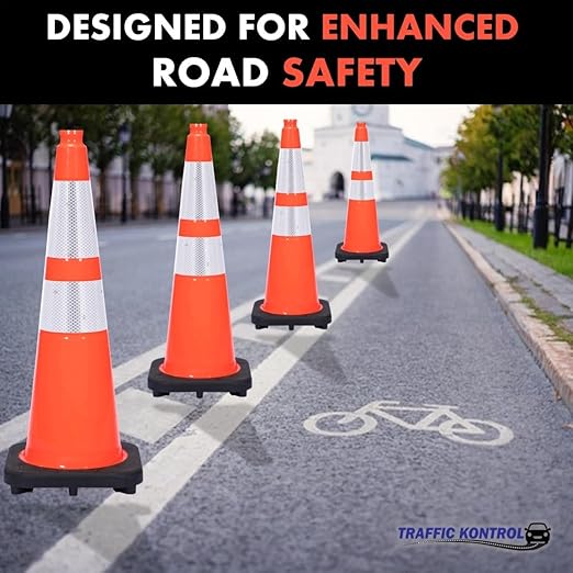 6 Pack 28" Inch Orange Traffic Safety Cones with Dual Reflective Collars - High Visibility Industrial Pylons Traffic Cones for Road, Parking Lots, Driving, Construction