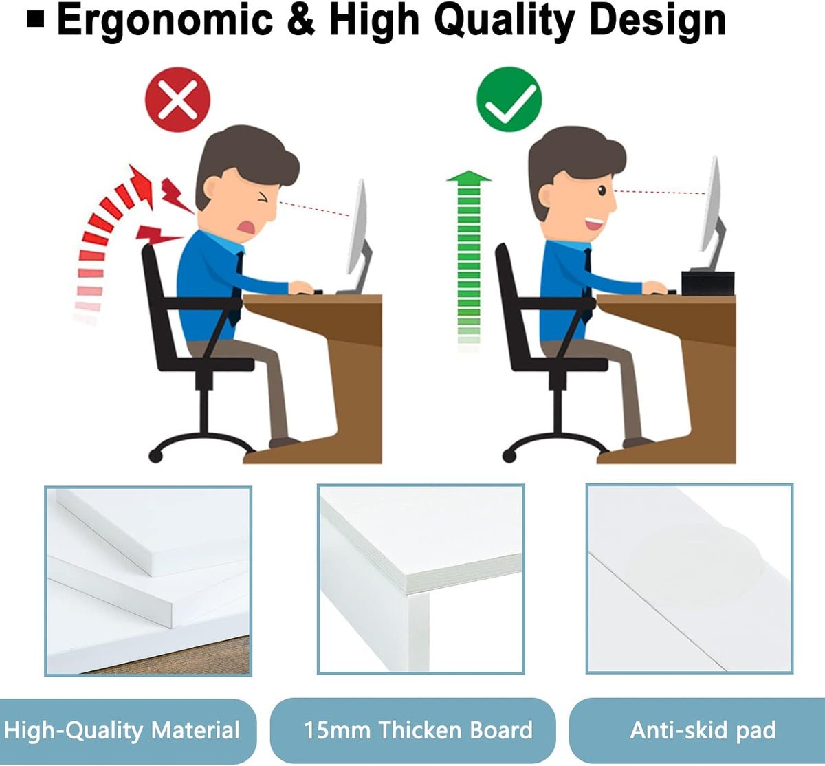 TEAMIX 2 Pack White Monitor Stand Riser 20 inch, Wooden Desktop Stand Shelf