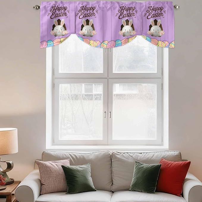 Purple Easter Tie Up Valance Curtains