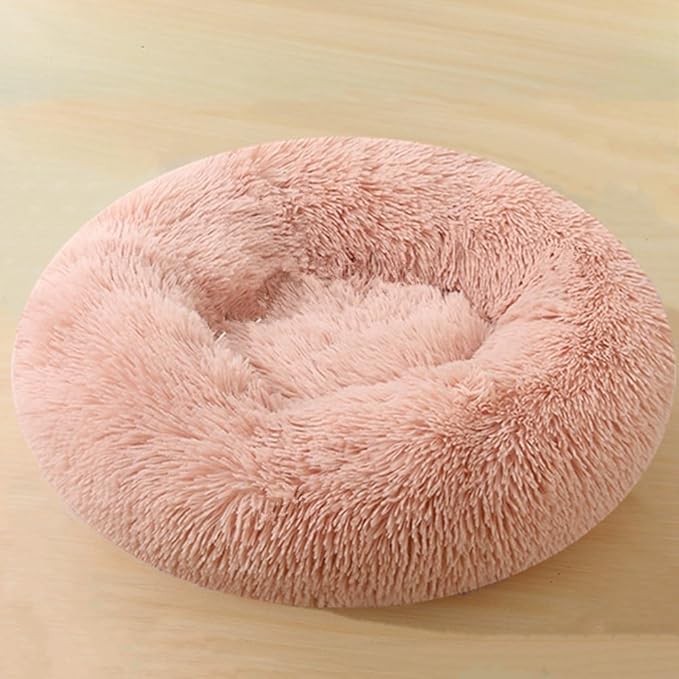 Calming Large Dog Bed & Cat Bed, 43 Inch Anti-Anxiety Donut Dog Cuddler Cat Bed, Warming Cozy Soft Dog Round Bed, Fluffy Faux Fur Machine Washable Pet Cushion for Medium Dogs & Cats (Pink)