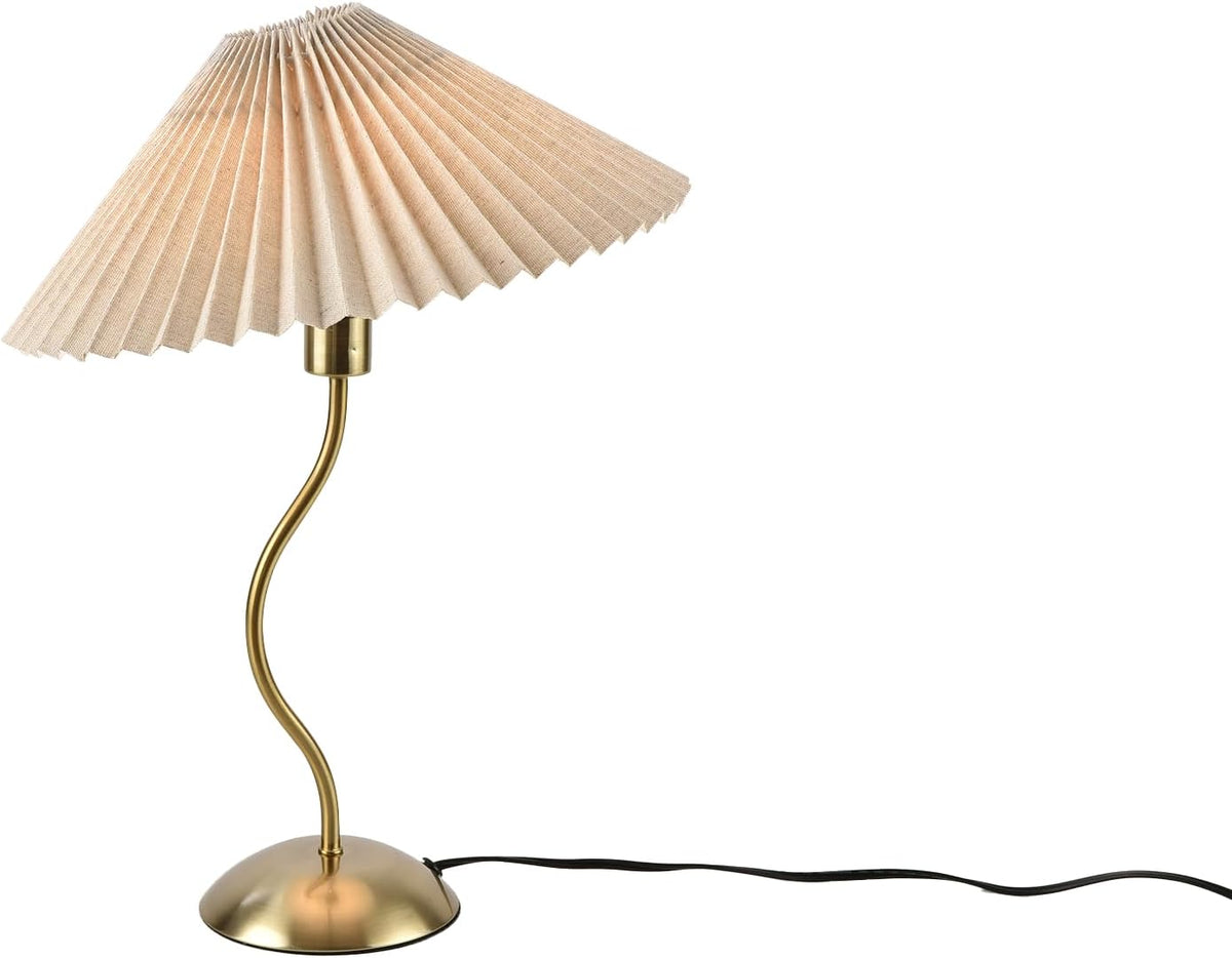 KUNJOULAM Small Pleated Table Lamp, Bedside Nightstand Lamp with Beige Lampshade, Morden Mini Lamp for Bedroom Home Office Decor, Bulb not Included