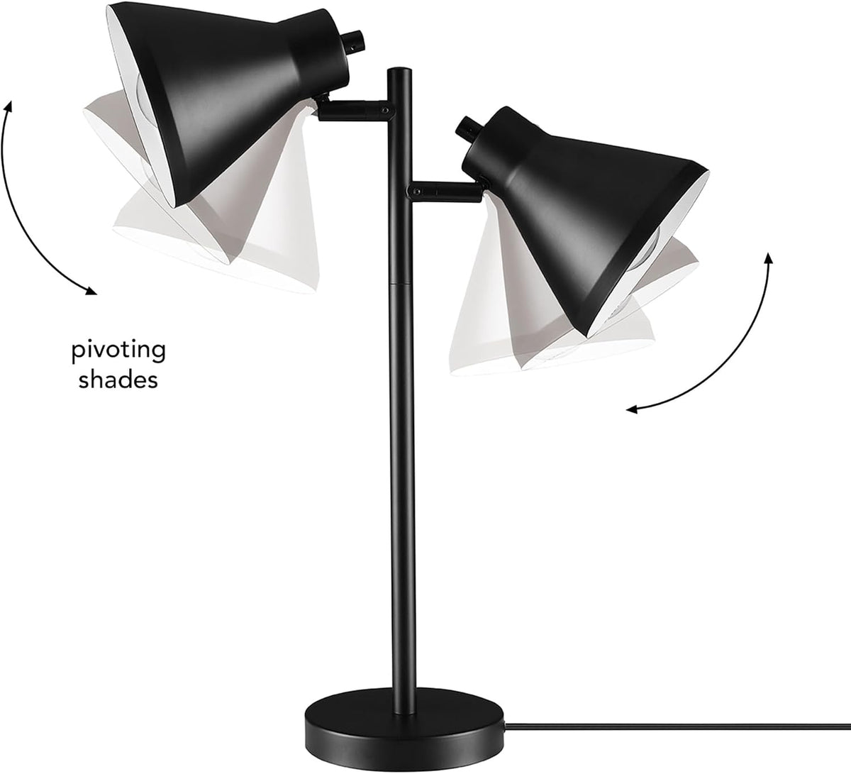 Globe Electric 18" 2-Light Desk Lamp, Industrial Design, Pivoting Heads, Matte Black Finish, Dual On/Off Switches, E26 Base, 52999