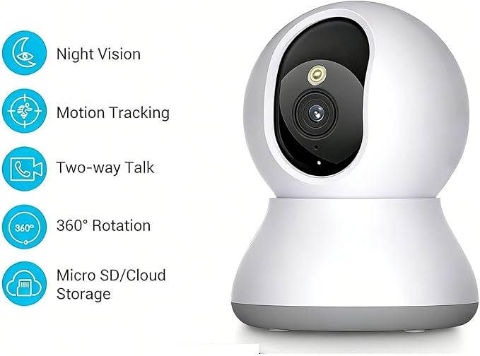 2.4G WiFi Indoor Camera 2K 3MP 360° PTZ Pet Dog IP CCTV Camera with Phone App 2-Way Talk Night Vision for Home Securi(UK Plug)