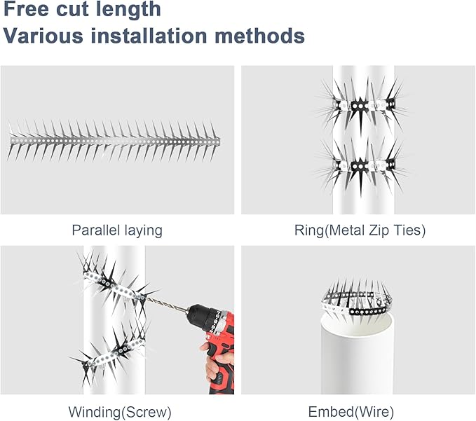 Bird Spikes 65 FT Stainless Steel Bird Deterrent, Snake and Raccoon Deterrent, Squirrel Baffles for Bird Feeders, Anti Climb Spikes, Prevent Squirrels from Stealing The Bird Food