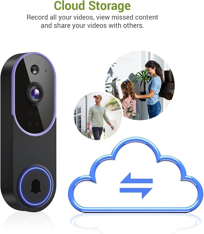 1080P Wireless Video Doorbell Camera, Smart Outdoor Surveillance Cam, FHD Live
