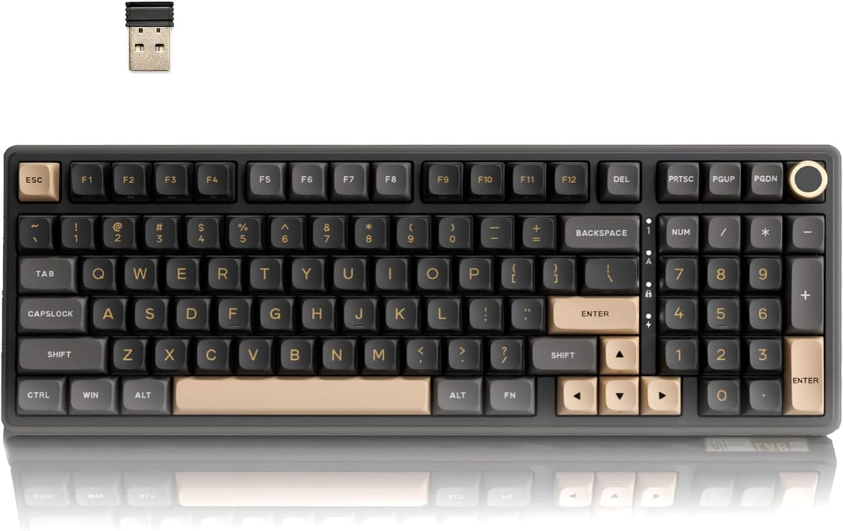RK ROYAL KLUDGE R98 Pro Wireless Mechanical Keyboard, Creamy Bluetooth/2.4GHz/Wired RGB Gaming Keyboard with Number Pad and Knob, MDA Profile PBT Keycaps, Gasket Hot Swappable Linear Switch, Black