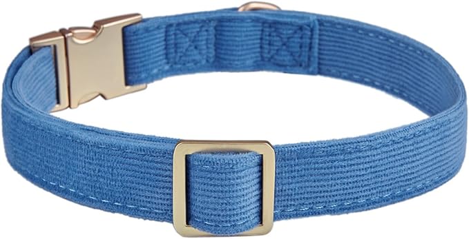 Soft Cotton Dog Collar with Metal Buckle Adjustable Heavy Duty Comfy Corduroy Collars for Small Medium Large Dogs,Blue,Medium